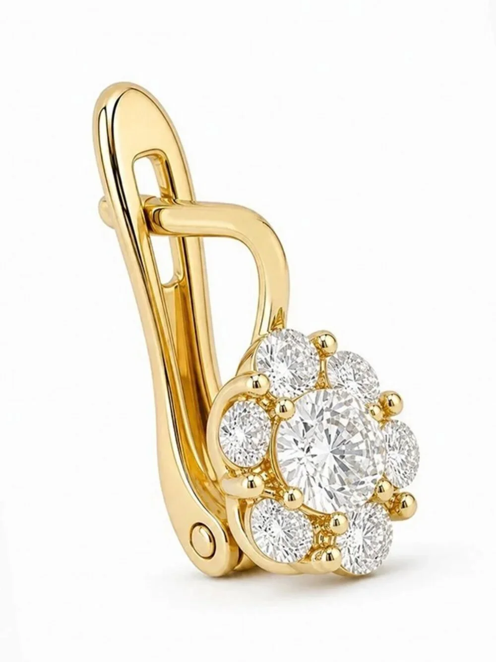 Created White Sapphires Dangle Single Earring 14k Yellow Gold